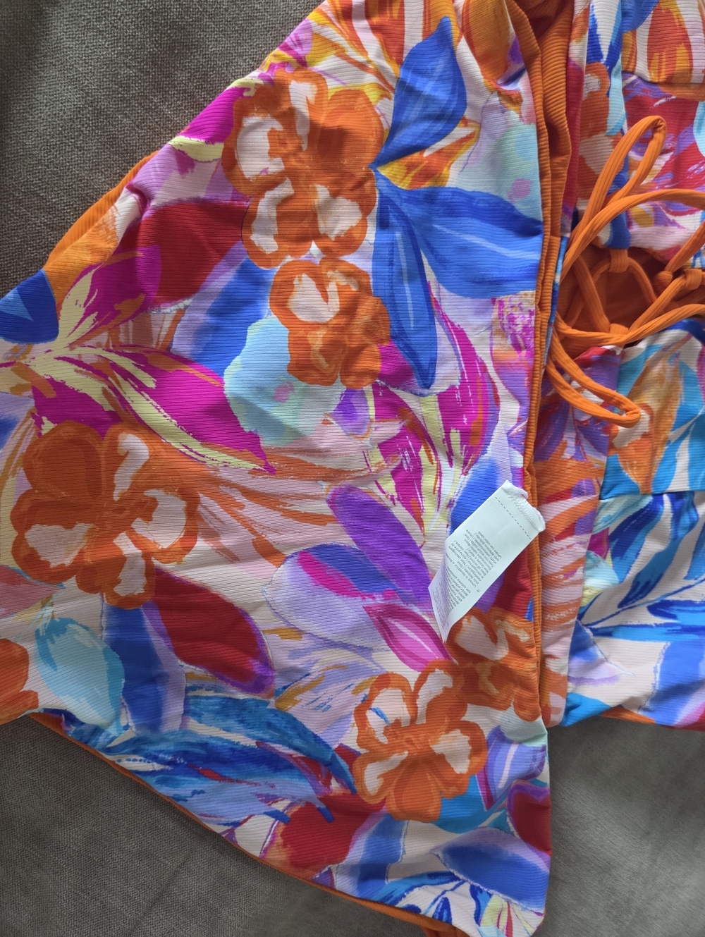 Cupshe Bright Orange Multicolor Floral Lace-Up Bikini XL - Picture 7 of 8